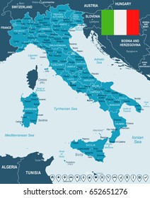 Italy map and flag - highly detailed vector illustration