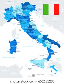 Italy map and flag - highly detailed vector illustration