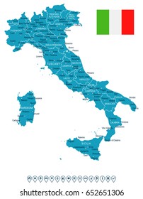 Italy map and flag - highly detailed vector illustration