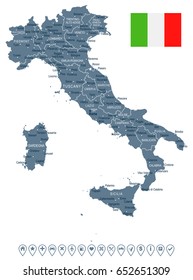 Italy map and flag - highly detailed vector illustration