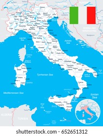 Italy map and flag - highly detailed vector illustration