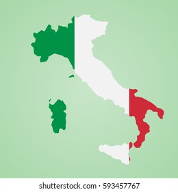 Italy map with flag inside, Italy map vector. Country shape outlined and filled with the flag of Italy. Highly Detailed Country Silhouette With Flag Italy