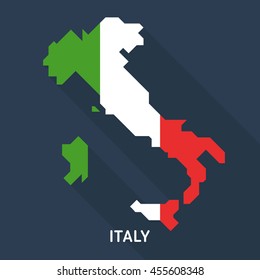 Italy map and flag isolated on blue background.