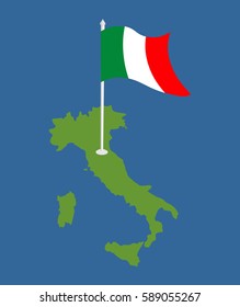 Italy Map and flag. Italian banner and land area. State patriotic sign