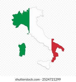 Mapa da Itália com bandeira. Materiais de marketing, guias de viagens ou projetos digitais, logotipos de mapas. Ilustração vetorial