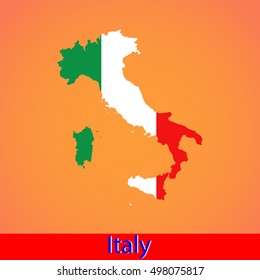 Italy map flag on a orange background