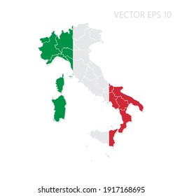 Italy map with flag and shadow isolated on white background. Vector illustration EPS10.