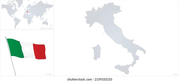 Italy map and flag. vector