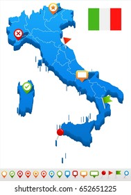 Mapa y bandera de Italia - Ilustración vectorial