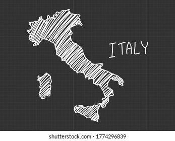 Italy map freehand sketch on black background.