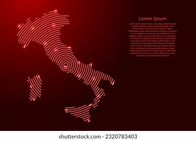 Italy, map from futuristic concentric red circles and glowing stars for banner, poster, greeting card