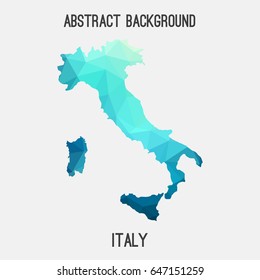 Italy map in geometric polygonal,mosaic style in cold shades.Abstract tessellation,modern design background,low poly. Vector illustration.