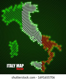 Italy map of glowing radial dots with flag inside. Vector illustration