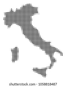 Italy Map halftone vector icon. Illustration style is dotted iconic Italy Map symbol on a white background. Halftone pattern is round dots.