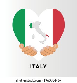 Italy Map in heart shape hold by hands vector illustration design