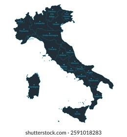 Italy map high detailed with administrative divide by state, capital cities names, outline simplicity style. Vector illustration EPS10.