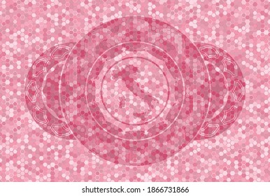 Italy map icon inside pink color tile mosaic pattern realistic emblem. Geometric hexagon exquisite background. Vector illustration. 