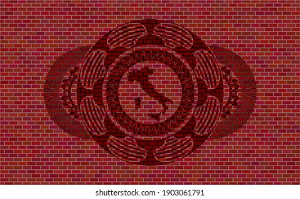 Italy map icon inside red brick wall emblem. Tiles delicate background. Artistic illustration. 