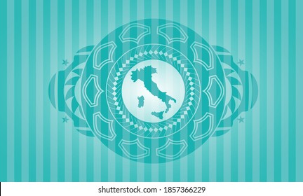 Italy map icon inside Turquoise emblem. Bars luxurious background. Vector illustration. 