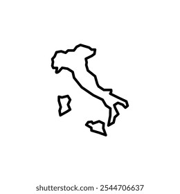 Icono de mapa de Italia. Representación minimalista de arte lineal del país de Italia, incluidas sus islas. Ideal para guías de viaje, materiales de turismo, geografía y diseños de temática italiana. Ilustración vectorial