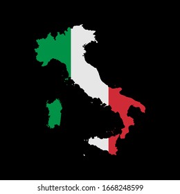 Italien Karte Symbol Vektorillustration auf schwarzem Hintergrund