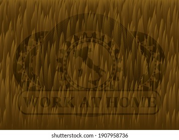 Italy map icon and Work at Home text Brown fur realistic emblem. Pet delicate background. Vector illustration. 
