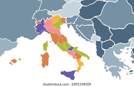 Italy map with individual colors,isolated on white background for website layouts,background,education, precise,customizable,Travel worldwide,map silhouette backdrop,earth geography, political,reports