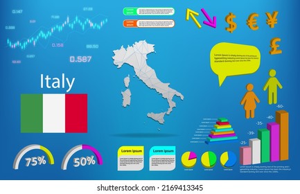italy map info graphics - charts, symbols, elements and icons collection. Detailed italy map with High quality business infographic elements.