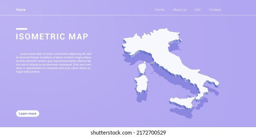 Mapa italiano de ilustración vectorial púrpura isométrica. Plantilla de diseño de banners Web.
