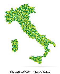 Italy map with leaves