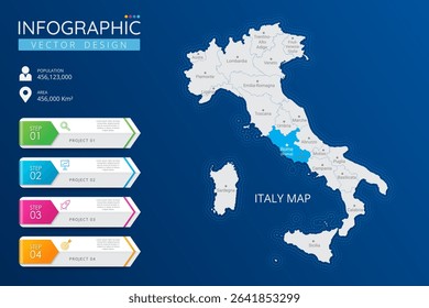 Italy map with location pointer marks. High detailed country map with division, cities and capital infographic template. Vector illustration EPS10