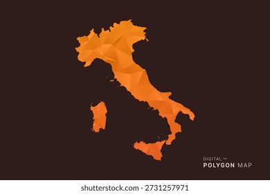 Italien Karte - Low-Poly-Polygon-Vektor, geometrische dreieckige Silhouette in Orange und dunklen Brauntönen, sauber modernen Infografik-Stil, isolierter Hintergrund.