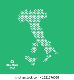 Italy map made from recycling symbol. Environmental concept