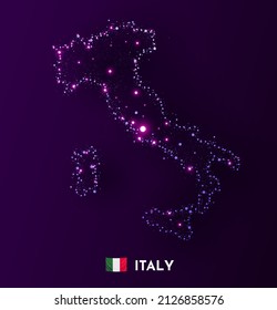 Italy Map Made Of Stars And Dots. Globalization Concept. Space View. Vector Illustration