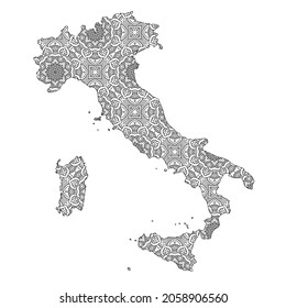 Italy map with mandala Design. Vector Illustration