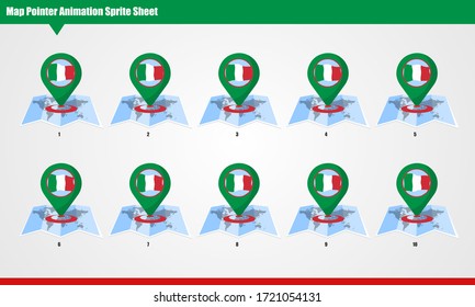 Marcador de mapa de Italia con bandera para hoja de cálculo. ondulación suave para los ejes de animación en fondo blanco, vectorial 