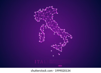 Italy Map mash line and point scales on purple technology background. Wire Frame 3D mesh polygonal network line, design sphere, dot and structure -  Vector illustration eps 10