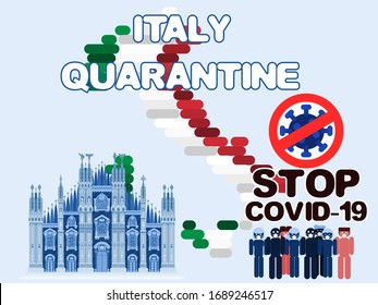 Italy map Milan quarantine and people. stock vector flat style