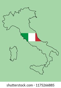 Italy map with national flag 