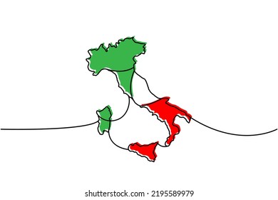 Italy map one line colored continuous drawing. Italy borders continuous one line colorful illustration. Vector minimalist linear illustration