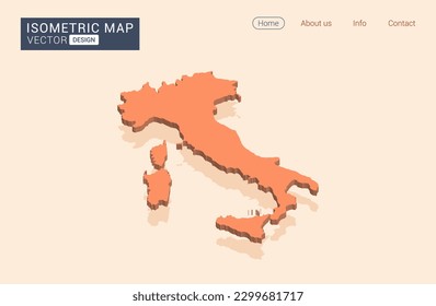 Italy map orange with isometric vector.