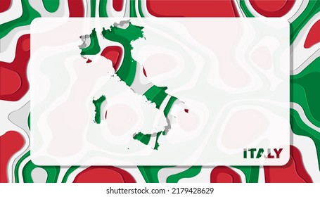 Italy Map with Paper Cut Waves Background Shape perfect for Greeting Card, Desktop Wallpaper, and Banner