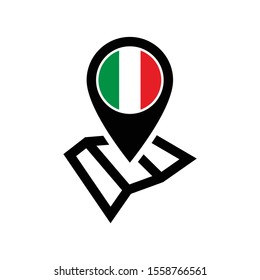 Italy Map and pin vector icon. Make your own custom location pin icon. Navigation and route concept illustration.