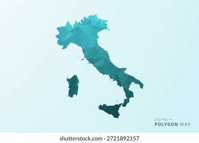 Mapa de Italia - Ilustración vectorial de estilo polígono en diseño geométrico azul verdoso verde azulado de baja poli, silueta minimalista moderna.