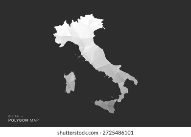 Mapa de Italia - Ilustración vectorial de estilo polígono en diseño geométrico de bajo poli negro, gris y blanco, silueta mínima, aislado para infografía.