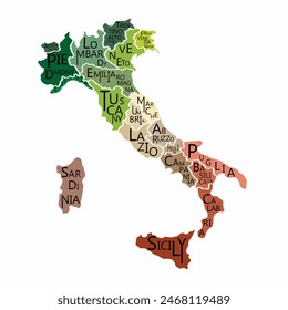 Italy map with province's name doodle freehand drawing. Vector illustration.