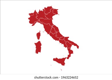 Italy Map Red Color on White Backgound