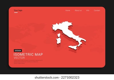 Italy map red isolated on dark background with 3d world map isometric vector illustration.