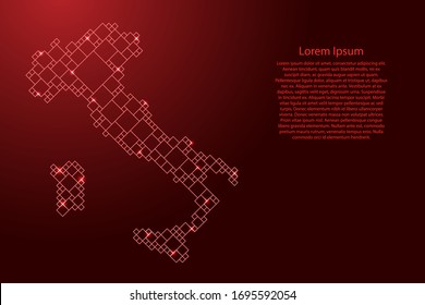 Italy map from red pattern from a grid of squares of different sizes . Vector illustration.