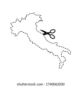 Italy map Scissors cut template. Dashed line continents of Italian country. vector illustration
